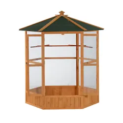 Multi-use solid roof hexagonal outdoor aviary bird cage. Our hexagonal outdoor aviary bird cages feature lots of space,...