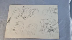 dessin ancien original signé. Antique drawing 46x32 cm/ 17x12 inches