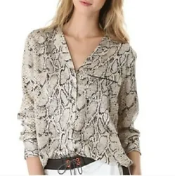 $280 NWT EQUIPMENT FEMME SLIM SIGNATURE SILK BLOUSE BUTTON SHIRT PYTHON-PRINT L. Care tag shows Dry Clean, but can be...