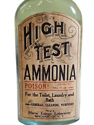 Antique labeled bottle Ammonia Poison! For Toilet , Laundry and Bath. Harris extract Laboratory Binghamton , N.Y. nice...