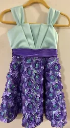 Rare Editions Girls Size 12 BEAUTIFUL DressAqua with Purple Sash, Tie, and Rosettes Tula petticoat underneath to make...