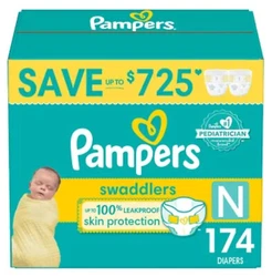 Pampers Swaddlers Diapers Newborn Less Than 10 Pounds 174 Count LEAK PROTECTION!. NEW BOX UNOPENED. BE SURE TO CHECK...