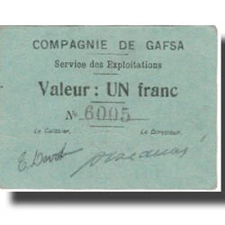 Billet, Tunisie, GAFSA, 1 Franc, valeur faciale, 1916, 1916-02-10, TTB+.
