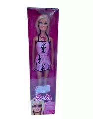 Mattel 2009 Barbie Doll Pink and Black Iconic Spellout Logo Mini Dress Retro Necklace *Box Wear*. Doll is new in box,...
