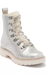 New with box Dolce Vita Puck parsen Faux Fur Sherpa Lined Lace Up Booties BootsColor silver Stella • 2