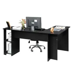 This surprisingly FCH L-Shaped Wood Right-angle Computer Desk with Two-layer Shelves with a portable and fashionable...