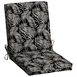 Take a vacation in your own backyard with the Mainstays Black and Tan Palm Outdoor Dining Chair Cushion. It is the...