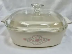 With Pyrex lid A-9-C (Clear). This is in excellent condition. This casserole shows very minimal wear. This is a...