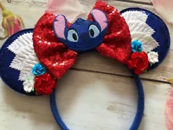 Stitch Minnie Mouse ears headband- NEW- HANDMADE! fits child to adult! Soft and comfy on your head!