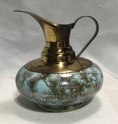 Vintage Delft Holland Ewer Small Pitcher Hand Painted Brass Handle With Spout4” TallUsed…Great condition….small...