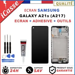 Samsung Galaxy A21S. La colle et les outils pour linstallation sont fournis avec lécran. Lécran doit être testé...