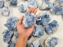 These are raw Celestite clusters imported from Madagascar. Each piece is unique and one of a kind. Mini chunks (1 LB...