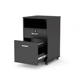 This vertical file cabinet with open storage spaces, file drawer and storage cabinet is designed to keep the office...