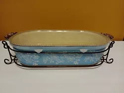 3 Piece Temp-tations by Tara Blue Floral Lace Casserole Baking Dish & Rack 3Qt. Not used like new.     A67