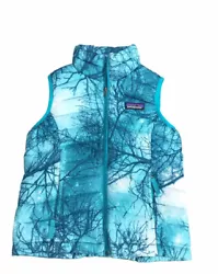 Patagonia Girls Teal Moon Tree Duck Down Puffer Vest Size XS 5-6 EUC. From a smoke and pet free house.