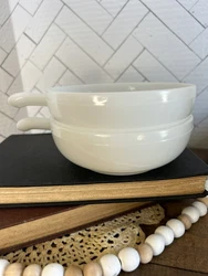 Glasbake opaque white bowls with handle. Can be used for soup or small, individual casserole or dessert.Bowls are...