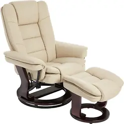 Argus Leather Recliner with Ottoman, Mahogany Wood Base, Ultra-Plush Double Foam Layered Reclining Bonded Leather Chair...