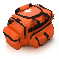 Trauma bag features an adjustable/removable shoulder strap and top carry handle.