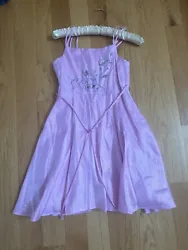 Vintage 90s Girls Storybook Heirloom Peach Pink Floral Midi Lined Dress Size 10.