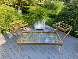 PATIO DECK GARDEN SUNROOM LIVING ROOM COFFEE & TWO SIDE END TABLES SET. SIDE END TABLES. RESTORATION HARDWARE RH....