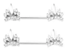Nipple Ring Bars CZ crystal Tiara Crown Jewelry Pair 14g Body Accentz 9/16