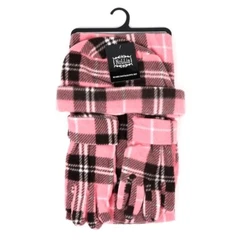 Womens winter fleece plaid hat, gloves and scarf matching 3-pc sets.  These winter plaid hat, gloves & scarf  made...