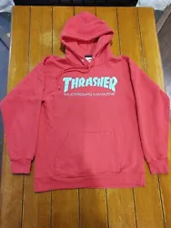 Thrasher Skateboard Mens Red Logo Hoodie Pullover Sweater Sweatshirt (Small).
