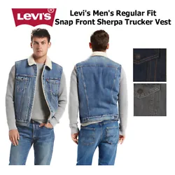 Levis Mens Regular Fit Snap Front Sherpa Trucker Vest Grey 0004 2XL.
