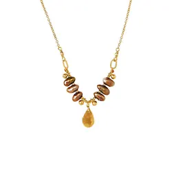 This Chan Luu Dangling Pearl Pendant Necklace in Dark Champagne and Gold features beautiful pearls, a teardrop dangle,...