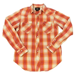 Ralph Lauren Double RL RRL Orange Plaid Western Pearl Snap Button Up Shirt Med. • size tag has been removed,...