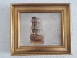 ANCIEN TABLEAU MARINE VOILIER ANNÉE 1965 CADRE EN BOIS SIGNE T.GARCIA. TRÈS BON ÉTAT.