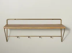 ⚡️Hearth & Hand 24” Wood And Brass Wall Shelf With Hooks.