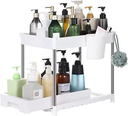 【Practical&Multifunctional】The 2 tier under sink shelf is perfect use in kitchen, bathroom, living room, office and...