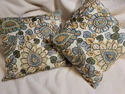 Pottery Barn Warm Colors Blue Green Yellow Embroidered Sofa Toss Pillow 20