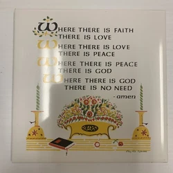 Used Vintage Screencraft Trivit / Wall Decoration 6x6 Tile , Where there is faith there is love etc , with cork backer....