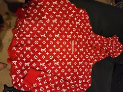 supreme louis vuitton hoodie red.mint condition not trying to price goughe like most. Just want a fair price 