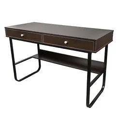 Knobs attached to the sides of the drawers so that they cannot be pulled out fully, spilling their contents. This desk...