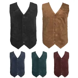 Mens Vest Soft Suede 4 Snap Closure Front Pockets Casual Western Sleeveless Top, Brown, 2XL.