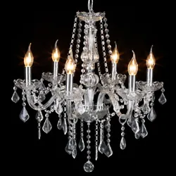 1 x Crystal Chandelier Light. Style: Crystal, candle feature. 6 arms E12 lights source, large illumination area....