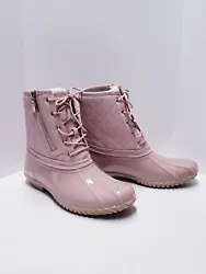 JustFab Womens Duck Boots Size 8 Pink & Gold Boots Just Fab Zipper & Lace up. ***Pre owned. Not worn. The boots are in...
