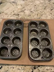 Vintage Waffle Pattern 8 cup Muffin/ waffle pan. Lot of 2. Metal baking cupcake pans. Measure 10 1/2 length by 5 1/2...
