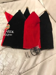 BACARDI GRAS RUM COURT JESTERS HAT MARDI GRAS NIP RED BLACK VELOUR BAT LOGO. As shown Condition is New with tag