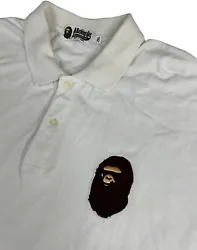 A Bathing Ape BAPE Men’s White Large Logo Collared Polo Size 2XL Slim FitShirts measurements are closer to a large....