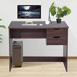 The modern computer desk with 2 storage drawers is a simple design, which can place laptop, books and decorations. The...