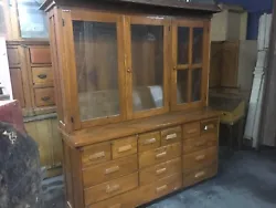 Circa 1910 - 1920 E H Sheldon maker - OAK CABINET - step-back like cupboard from a science lab - NC college. Depth of...