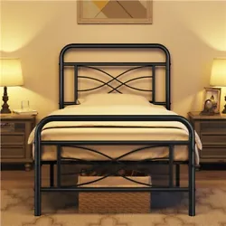 【Timeless Vintage Charm】This heavy-duty metal bed sets the tone with its adorned high headboard, graceful...