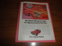 ORIGINAL AD FROM 1973 FOR THE DATSUN 1200. ORIGINAL PORTRAIT BY PETER MAX TITLED 