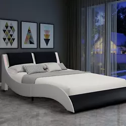 Bed with LED Lights Headboard. Faux Leather Upholstered Bed. Size Queen Size. WAVE-LIKE DESIGN LED LIGHTS PLATFORM BED...