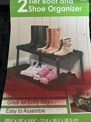 2-Tier Boot and Shoe Organizer Storage Indoor Outdoor Tray Shelf Missing Pegs!!. Only contains the two plastic woven...