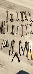 Vintage Tool Lot #1 Open End Wrenches Plus. White variety of tools including old pliers wire strippers dikes various...